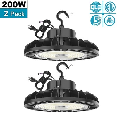 2-PACK 200W LED UFO High Bay Light DLC & ETL Listed 5000K 30000 Lumens Dimmable