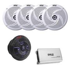 Pyle Marine Wireless Audio Receiver, Amplifier, 4x 8'' 320W White Boat Speakers