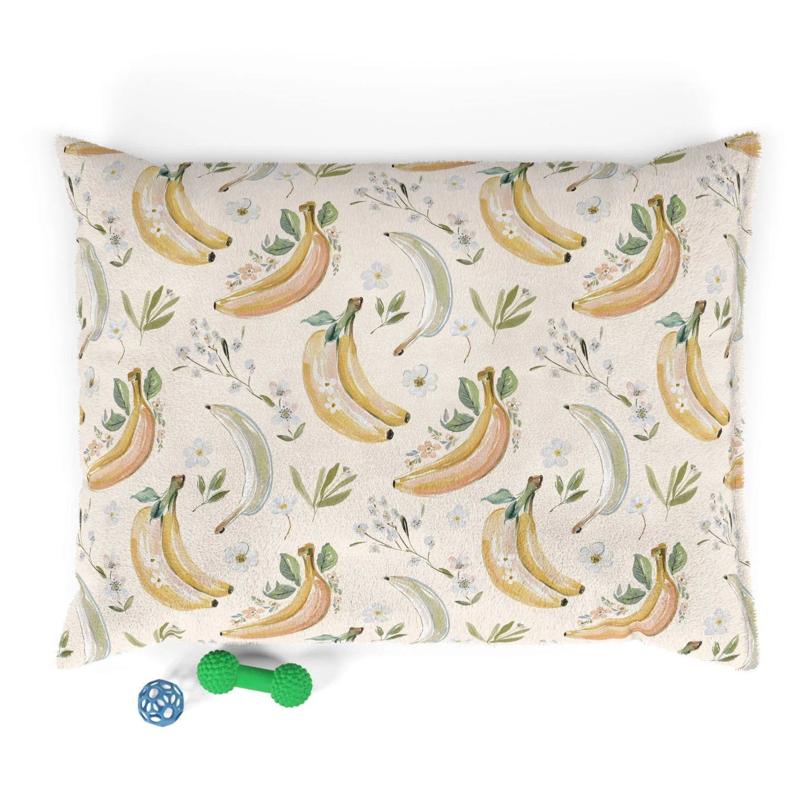 Banana Pattern Pet Bed | Watercolor Bananas, Leaves, Neutral Plush
