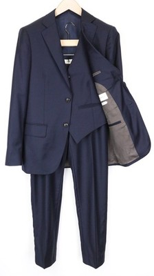 SUITSUPPLY Napoli Herren Anzug UK34R Blau Wolle 3-teilig Classic Fit Einreiher *