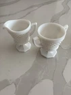 Vintage English Westmoreland Milk Glass Hobnail Pedestal Cream and Sugar Set