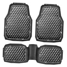 Bling Diamond Black Rubber Car Mats, Heavy Duty Deep Dish All Silver Diamond