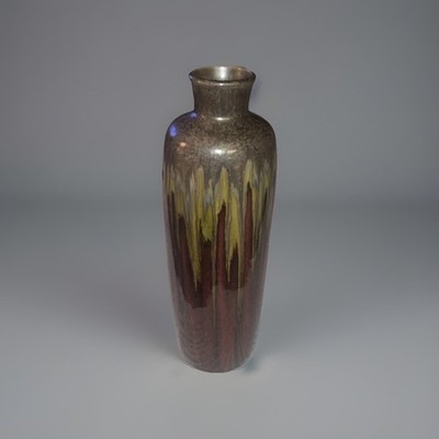 Vintage Pier 1 Drip Glaze Art Pottery Bud Vase 12.25  Gray Green Oxblood Red