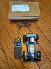 Vintage Mini Fox Racing Blue car Wired Remote Control, Works