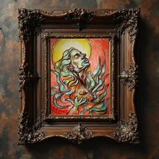 abstract surealism painting modern art folk art of a woman , original 