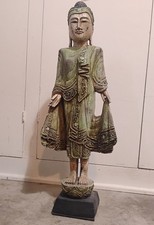 Carved Standing Buddha wood Statue
