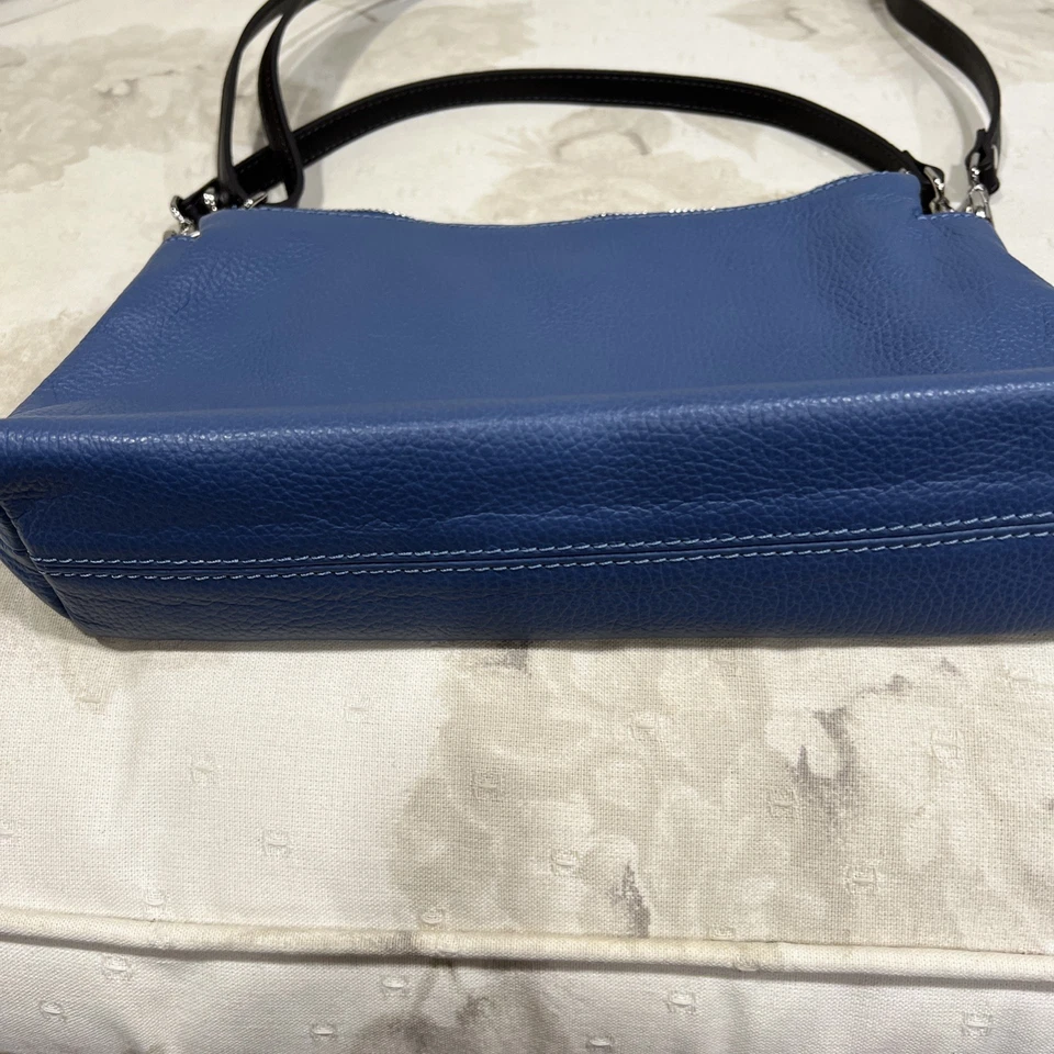 Bolso Bandolera Valentina Cuero Azul Genuino Doble Cremallera 13x8 Foto 2 de 4