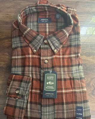 Arrow Classic Soft Touch Saranac Flannel Button down X-Large Mens shirt New Tags