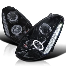 Glossy Black 05-06 G35 4Dr Led Halo Projector Head Lights Smoke Lens Head Lamps