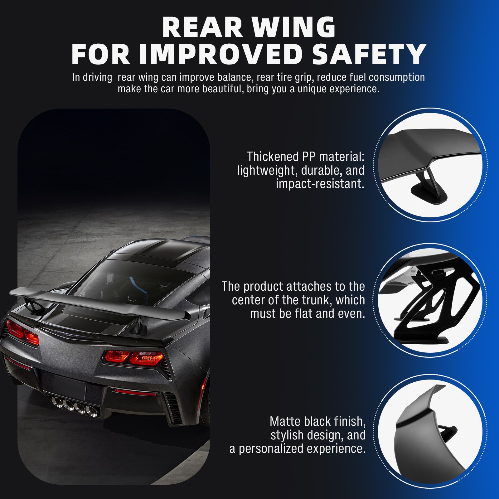 For Ferrari 360 Modena Gloss Black 55.5" Racing Rear Trunk Spoiler Wing GT Style