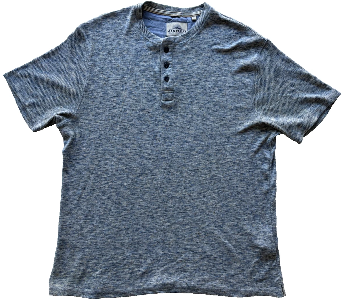 T-shirt Homme Mantaray - Manches Longues - Col Henley Rayé Multicolore - Taille L