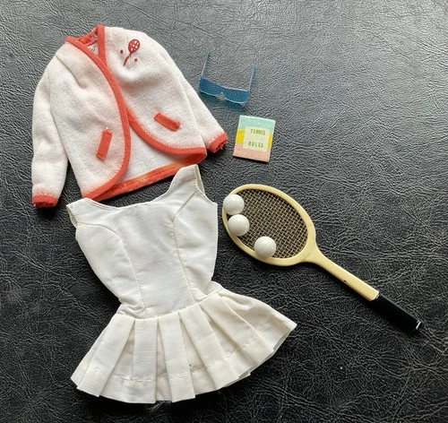 Vintage Barbie Tennis Anyone #941 Dress Dress, Jacket, Racquet, Balls