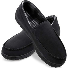 shoeslocker Mens Slippers Microsuede Moccasin Memory Foam House Shoes 11 Black