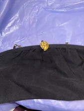 Vintage 1950  s Black Clutch with Gold Tone Rose Clasp