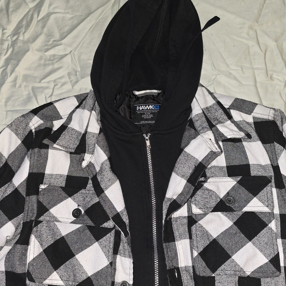 Chaqueta Tony Hawk Niños Talla Pequeña Blanca Y Negra A Cuadros Cremallera Sudadera con Capucha Chaqueta Foto 2 de 4