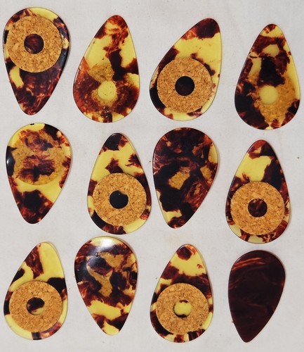 12 Vintage Tear Drop Tortoise Shell Celluloid Guitar Picks w/ Cork Grip ...