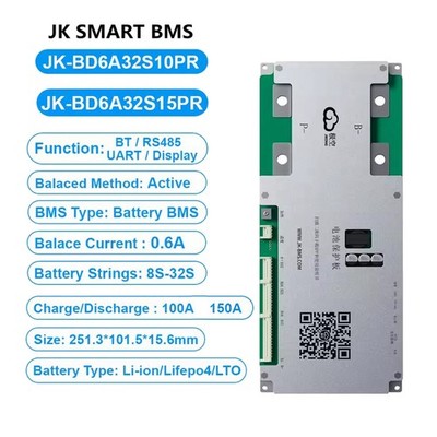 JK Smart BMS 8S-32S 100A 150A Li-ion LiFePo4 BMS in 0.6A Active Balance BT/RS485