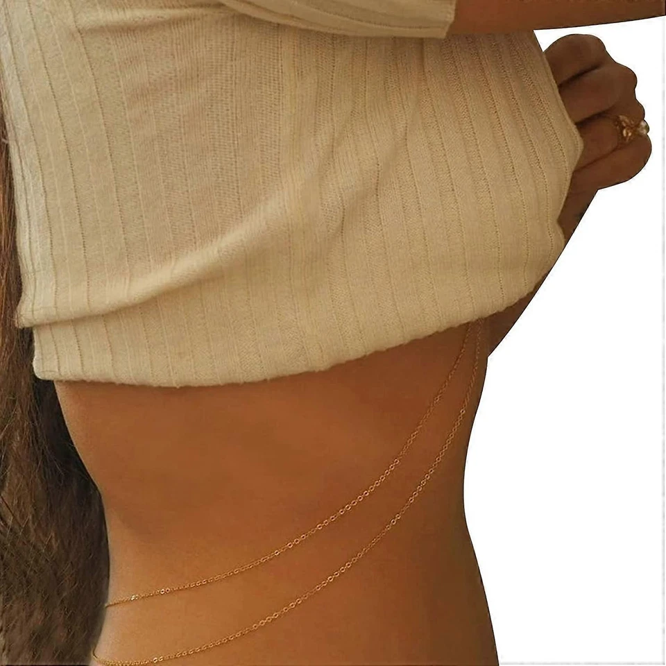 Arnés de cadena de cuerpo dorado con pedrería - Sexy Bikini Joyería Cadena de cintura para mujer Foto 3 de 3