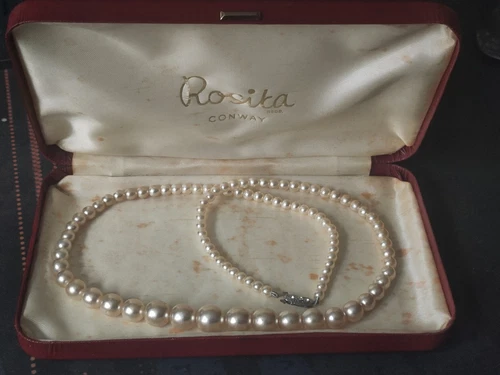 OFF WHITE Collana Vintage Rosita Filo Singolo Simulato Perle Bianco Fuori Con Scatola Buona