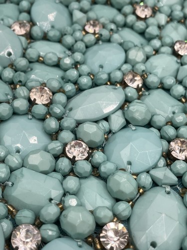 Vintage Beaded Clutch Purse Plastic Turquoise Color & Clear Sewn On Stones Read - Picture 16 of 20