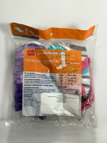 Girls Hanes Multicolor No Show Socks Small (6-10.5) 6 pack NEW! - Picture 2 of 4
