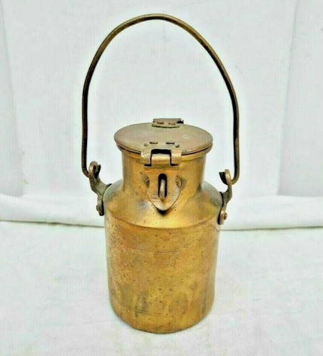 Old 1850's Vintage Antique Unique Shape Fine Rare Heavy Brass Milk Container - Picture 2 of 10