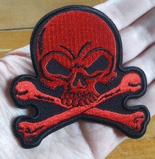 RED Skull Crossbones Motorcycle Biker Punk Tattoos Iron On Vest Jacket Patch