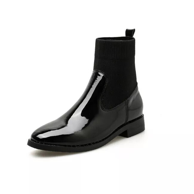 Botas Charol Negro Cómodo Botas Militares Mujer Talón 3 CM 1471