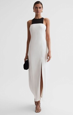 REISS REYA COLOURBLOCK FITTED MAXI DRESS in BLACK/IVORY | eBay