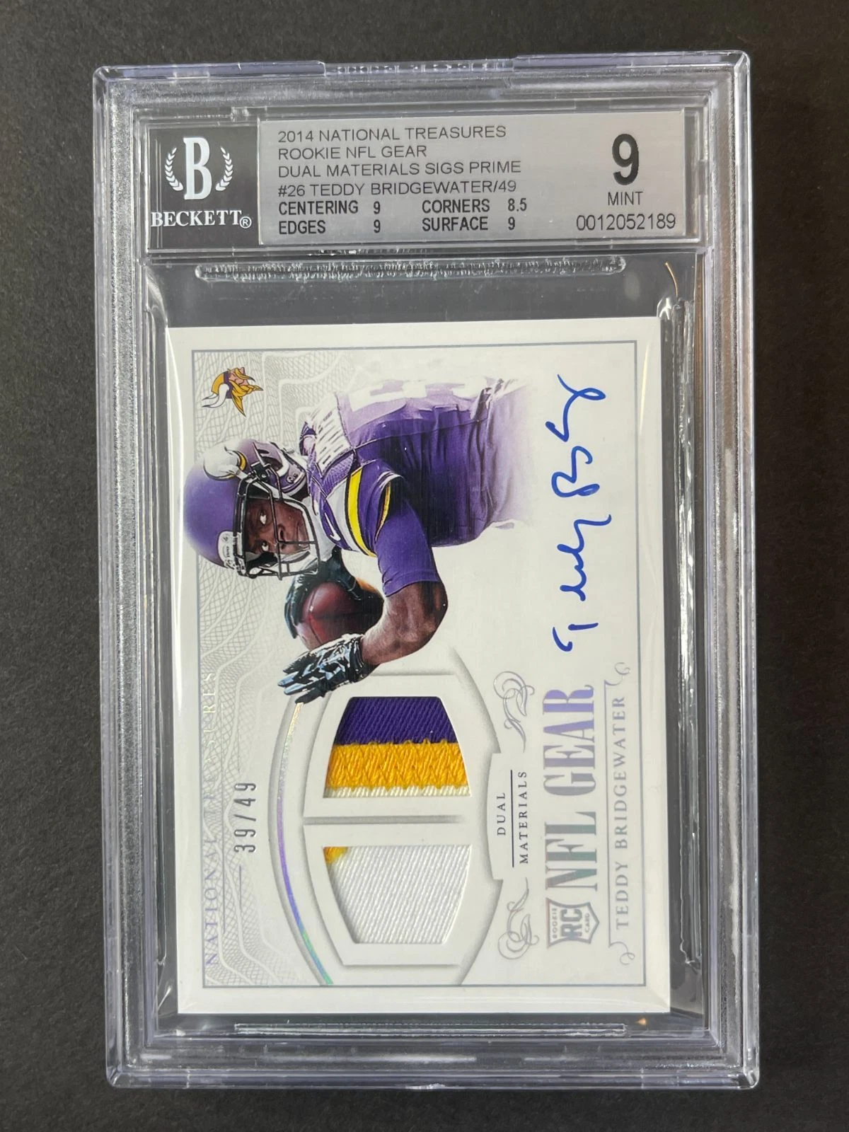 Teddy Bridgewater Panini National Treasures Rookie NFL Gear Dual Materials Signatures #TB Prime