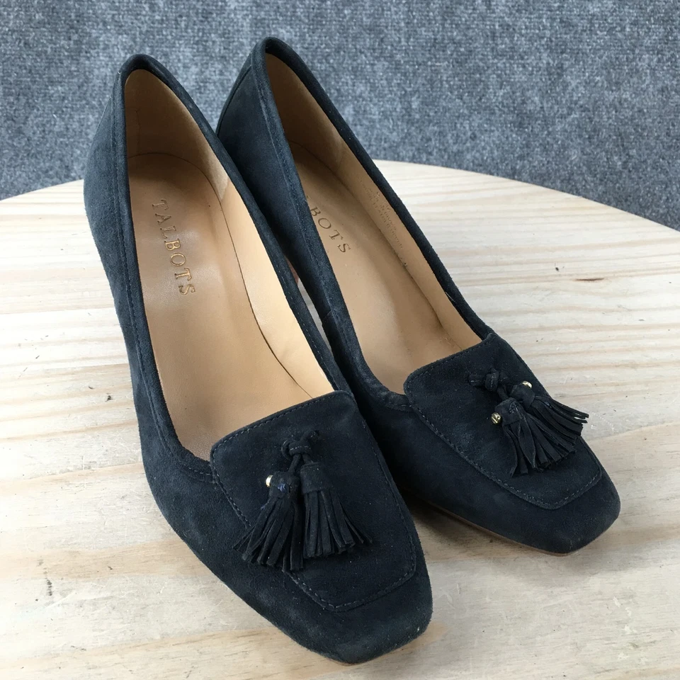 Talbots Shoes Womens 6.5 M Pump Tasselled Slip On Block High Heels Blue Leather - Image 3 of 4