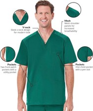 Maevn Eon Men Scrub Top 5308 V-Neck 3 Pocket Active Men's Mesh Panel XS to 3XL