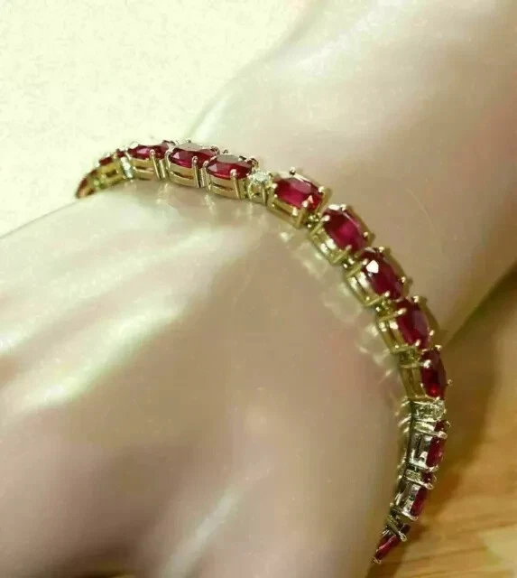 Red Ruby Women's Tennis Bracelet 8Ct Oval Cut Lab-Created 14K Yellow Gold Plated - Image 2 of 4