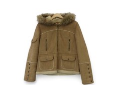 Giacca Faux Suede Hooded Jacket Large Brown Pockets Casual Winter Faux Fur Trim