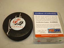 Max Domi Signed Team Canada Hockey Puck Canadiens Autographed PSA/DNA COA 1A