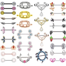 2 Pcs Nipple Bar / Shield 316L Surgical Steel Nipple Rings Barbell Piercing 14g