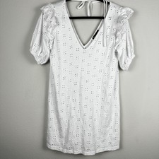 ASOS Dress White Size 4 Eyelet V Neck Shoulder Frill Short Sleeve