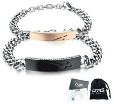 Coppia Bracciale Lui Lei Uomo Donna Acciaio Targhetta Incisione Croce Fidanzati