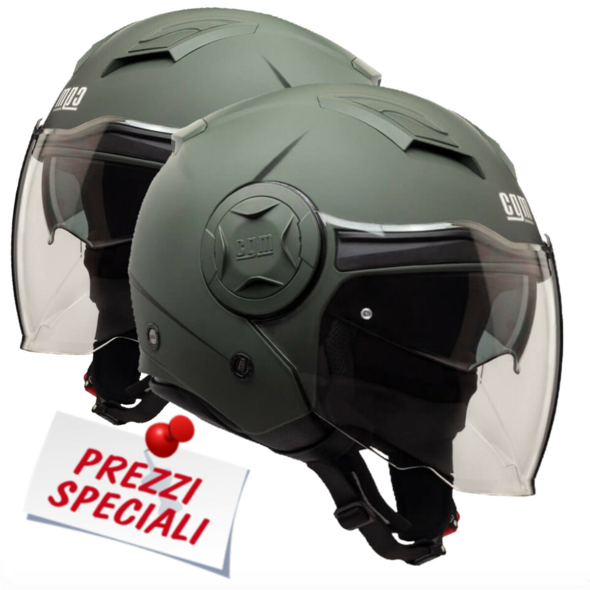 Casco Jet Moto Scooter Doppia Visiera CGM 129A Verde Opaco ( OMOLOGATO )