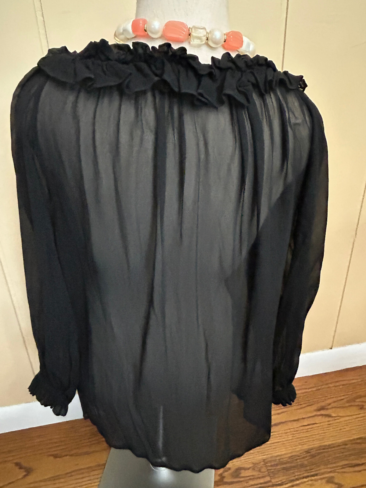 Camicetta vintage SAINT LAURENT YSL Rive Gauche nera seta trasparente taglia 34