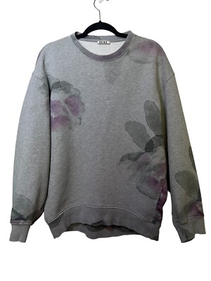 Acne Studios Beta Print Paw13 Grey Oversized Floral Jumper Sweatshirt - Size XS