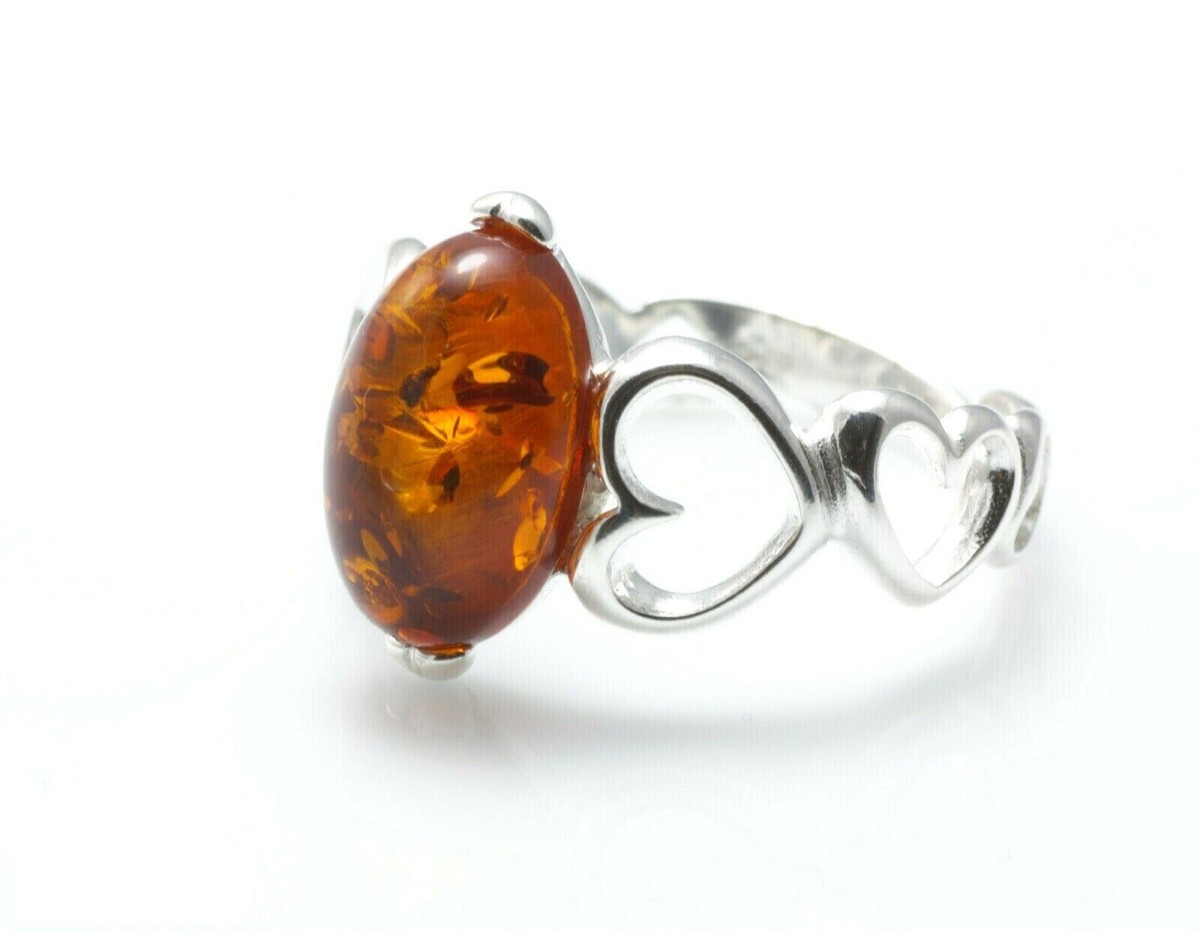 NATURAL BALTIC AMBER STERLING SILVER 925 Jewellery Gemstone RING Certified  Box