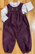 Janie Jack Girls Plum Corduroy Jumper w/Floral Turtleneck shirt Sz 6-12mon