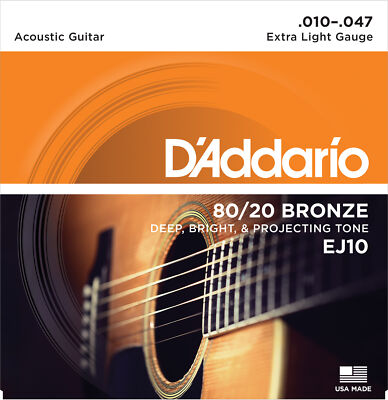 3 Sets D'Addario EJ10 80/20 Bronze Acoustic Guitar Strings Extra Light 10-47