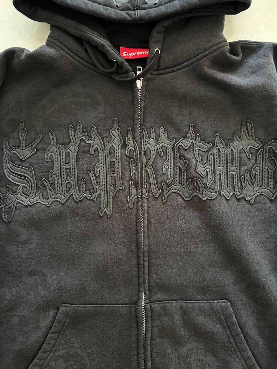 Size M Supreme SS25 Leather Applique Zip Up Hooded