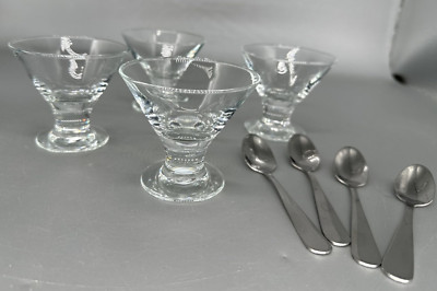 4 clear glass small 2 oz stemmed mousse dishes w small spoons