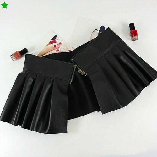 1Pc Women Gothic PU Leather Punk Wide Waistband Classic Pleated Peplum Skirt Hot