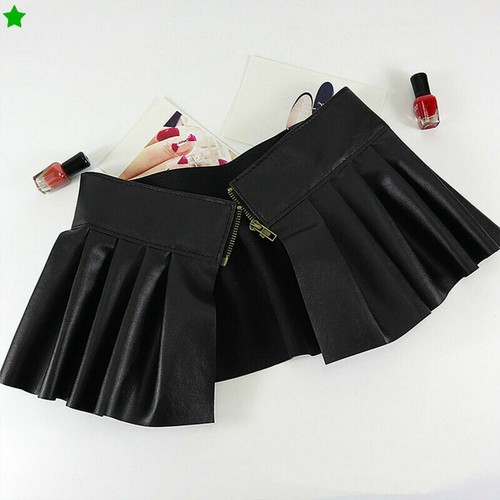 1Pc Women Gothic PU Leather Punk Wide Waistband Classic Pleated Peplum Skirt New - Picture 1 of 9