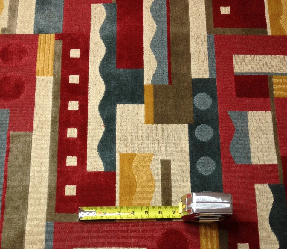 CLARENCE HOUSE ELLINGTON RED GEOMETRIC ABSTRACT LINEN VELVET FABRIC BY THE YARD - Image 3 of 4