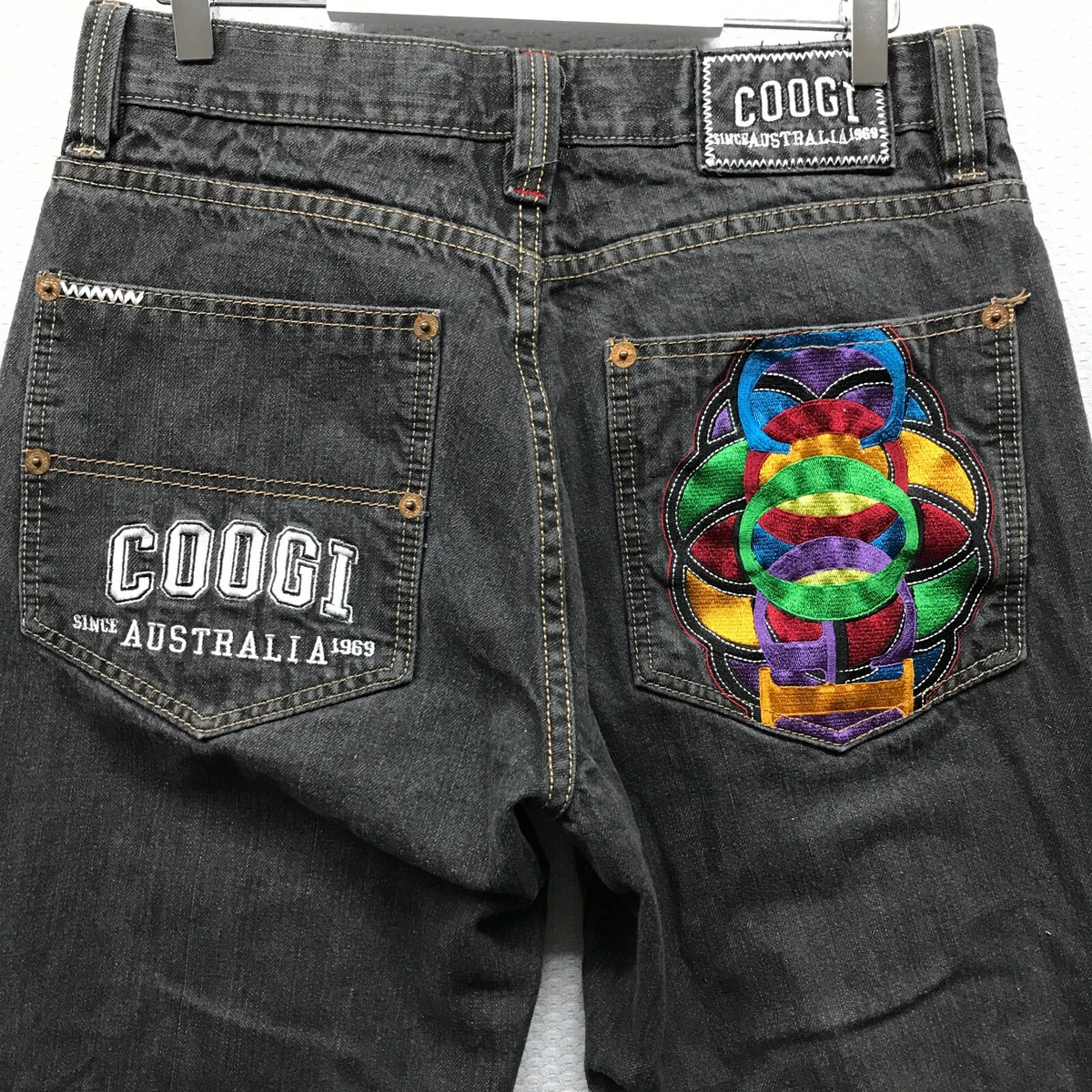 Vintage Coogi Embroidered Mens Jeans Black 32x34 Regular Fit Straight Leg Denim